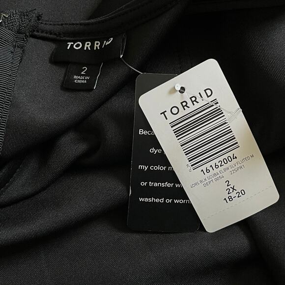 Torrid Fit & Flare Dress - Black Scuba Mini Zip Elbow Sleeve V Neck Plus 2X - Picture 8 of 12